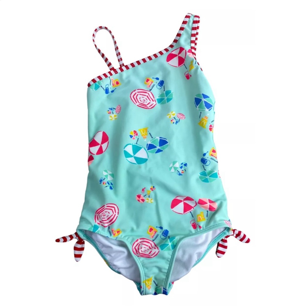 Lands' End Swimsuit Size 16 Plus Beach Umbrella One Piece Mint One Shoulder